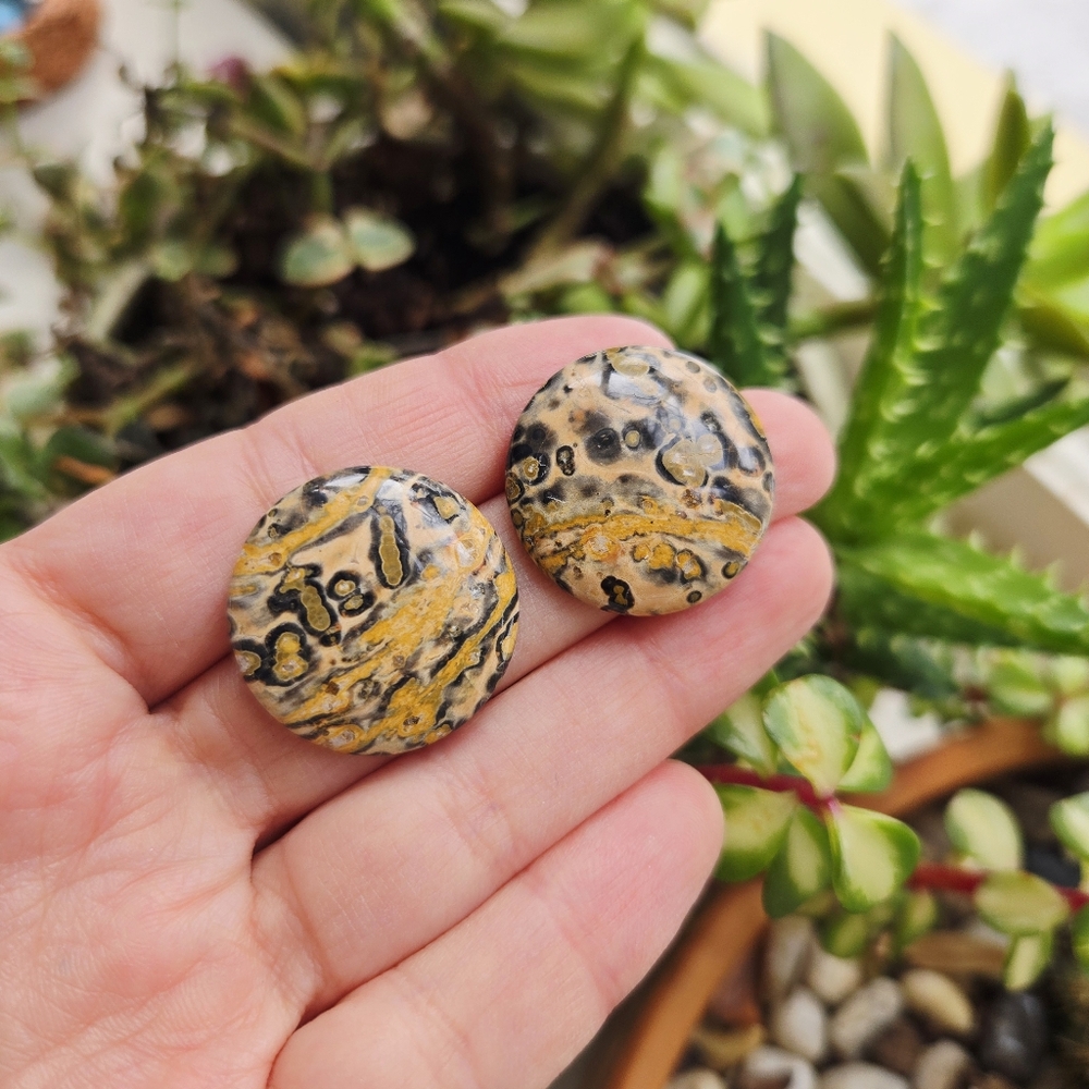 Vintage Leopard Skin Jasper Oversized Studs Chunky Stone Stud Earrings - Picture 2 of 9
